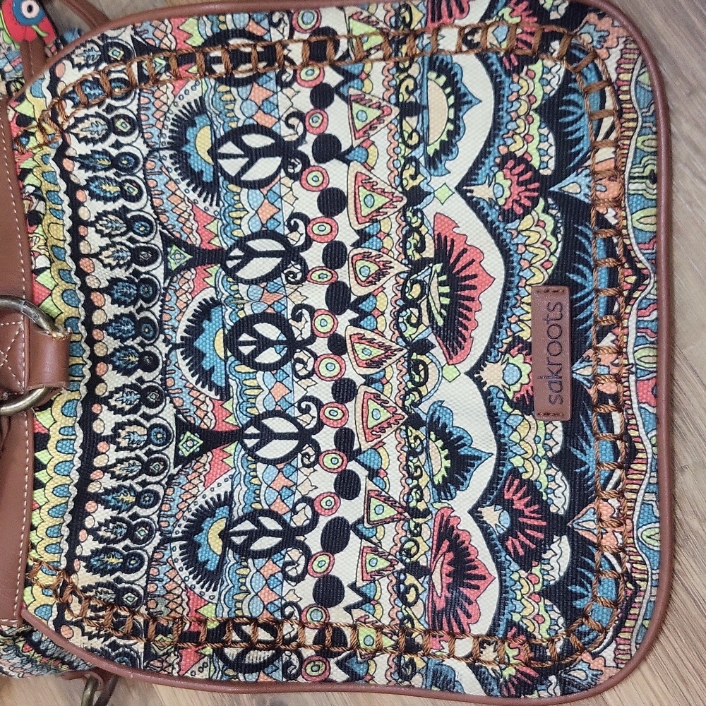 SAKROOT Blue Orange Boho Convertible Drawstrimg Backpack Elephant Tassel Key Fob - Picture 3 of 16